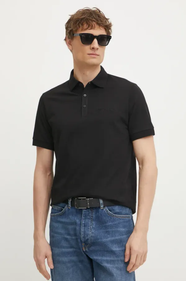 Karl Lagerfeld Pamučna polo majica Karl Lagerfeld za muškarce, boja: crna, bez uzorka, 551225.745085