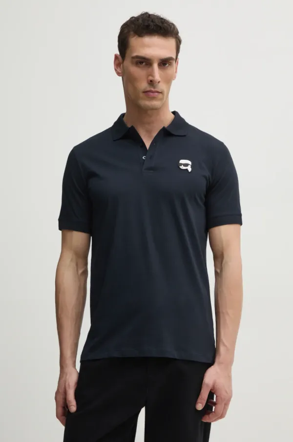 Karl Lagerfeld Pamučna polo majica Karl Lagerfeld za muškarce, boja: crna, s aplikacijom, 551224.745710