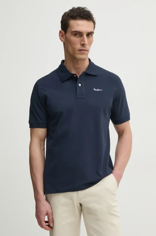 Pepe Jeans Pamučna polo majica Pepe Jeans ESSENTIAL POLO CONTRAST LOGO za muškarce, boja: tamno plava, bez uzorka, PM542298