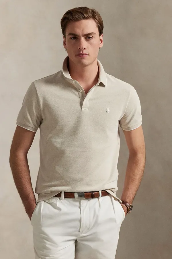Polo Ralph Lauren Pamučna polo majica Polo Ralph Lauren boja: bež, bez uzorka, 710963494
