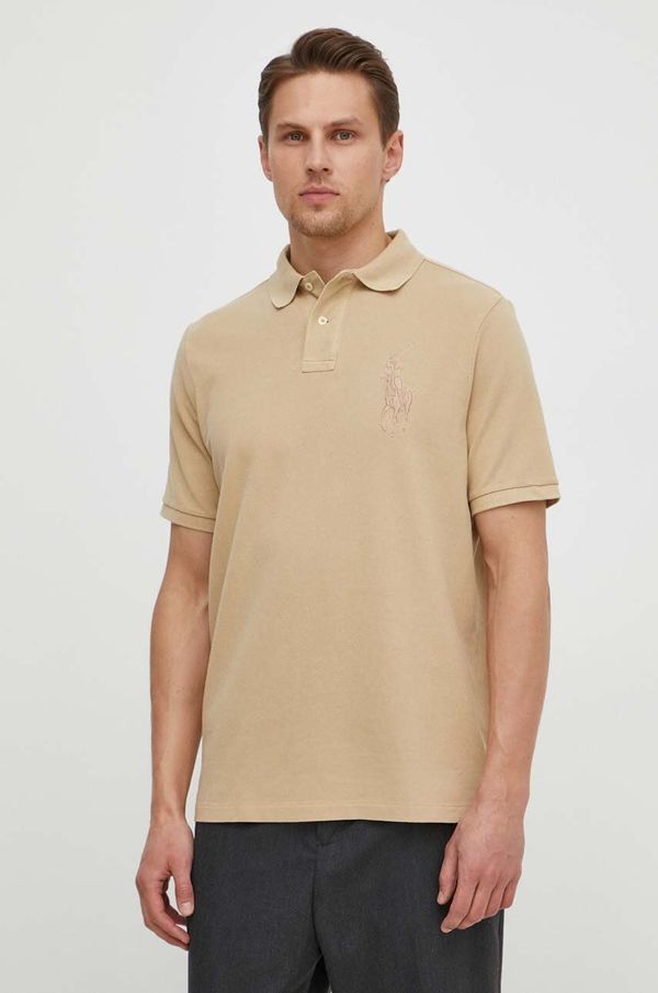 Polo Ralph Lauren Pamučna polo majica Polo Ralph Lauren boja: bež, s aplikacijom