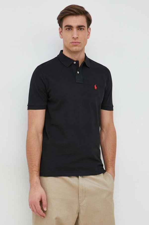 Polo Ralph Lauren Pamučna polo majica Polo Ralph Lauren boja: crna, jednobojni model