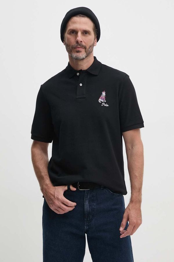 Polo Ralph Lauren Pamučna polo majica Polo Ralph Lauren boja: crna, s aplikacijom, 710953336