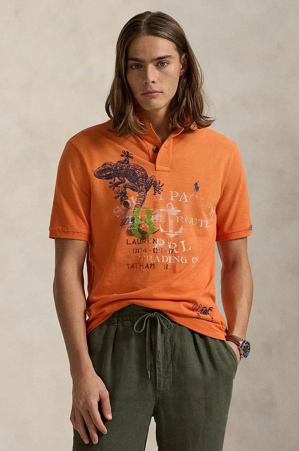 Polo Ralph Lauren Pamučna polo majica Polo Ralph Lauren boja: narančasta, s tiskom, 710958250