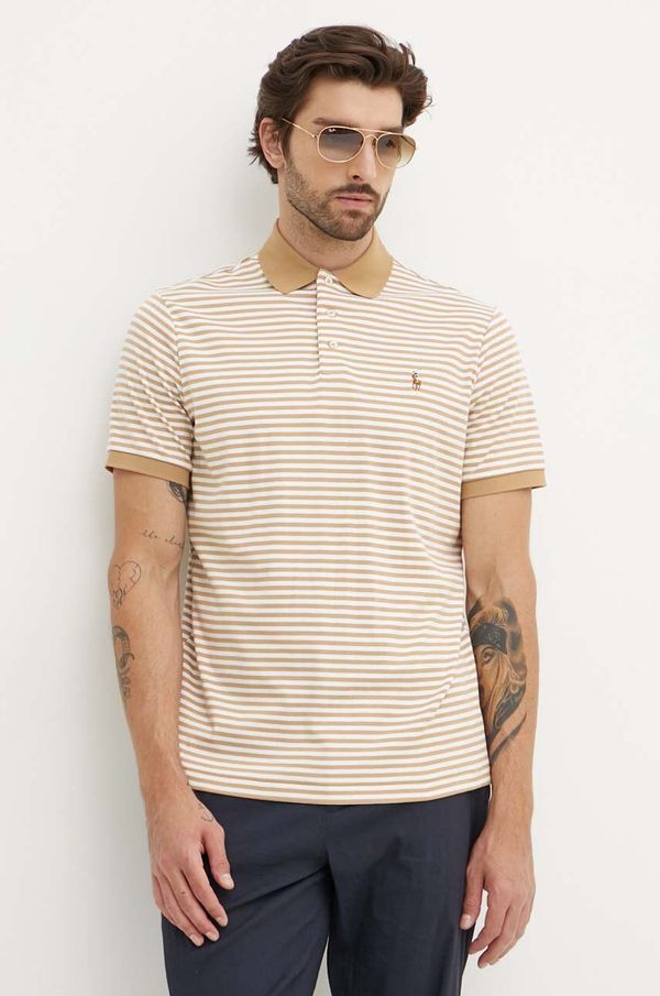 Polo Ralph Lauren Pamučna polo majica Polo Ralph Lauren boja: smeđa, s uzorkom, 710941504