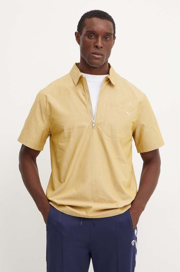Puma Pamučna polo majica Puma MMQ boja: bež, bez uzorka, 626642