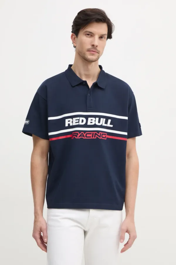 Red Bull Racing x Pepe Jeans Pamučna polo majica Red Bull Racing x Pepe Jeans MOTO PANEL POLO boja: tamno plava, s tiskom, RM540017
