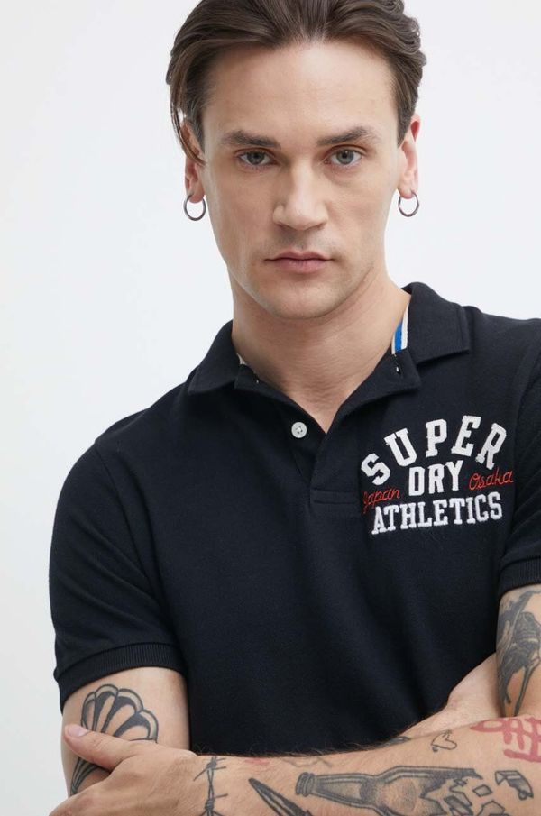 Superdry Pamučna polo majica Superdry boja: crna, s aplikacijom