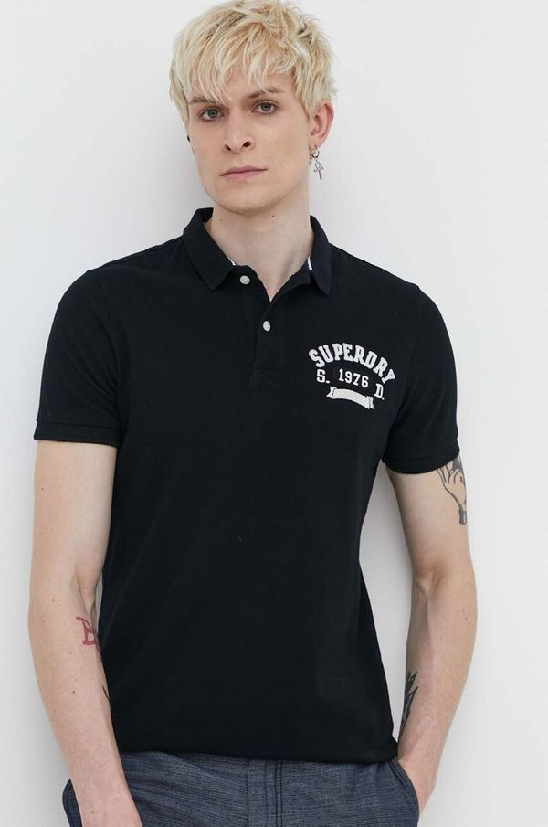 Superdry Pamučna polo majica Superdry boja: crna, s aplikacijom