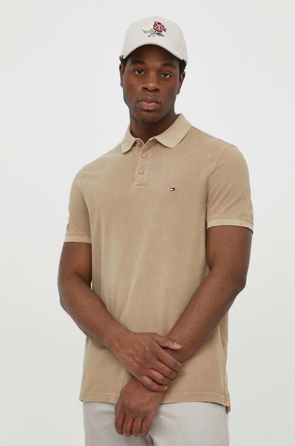 Tommy Hilfiger Pamučna polo majica Tommy Hilfiger boja: bež, bez uzorka