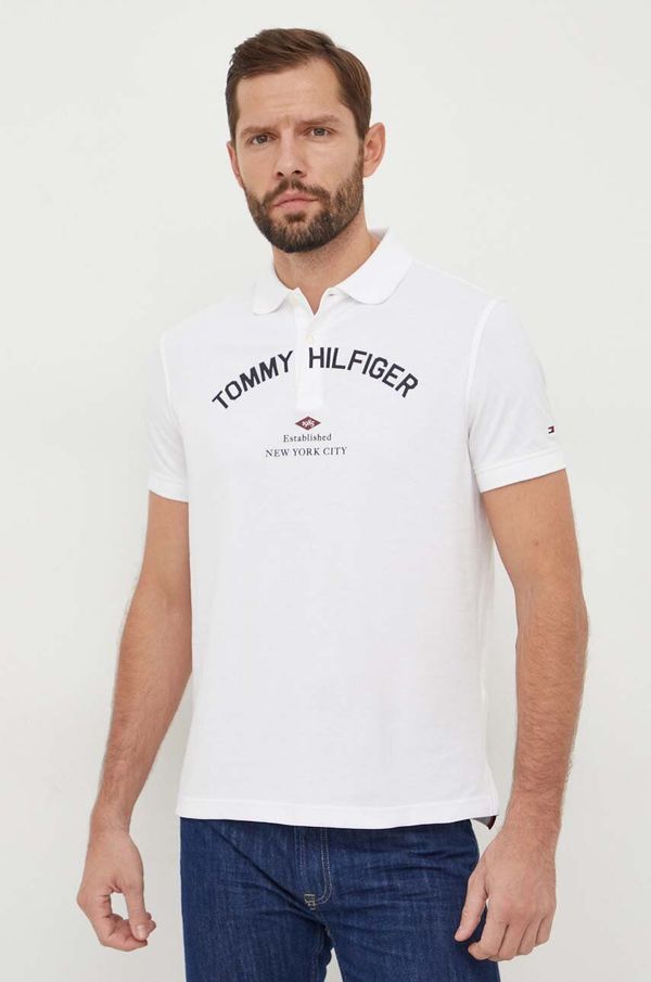 Tommy Hilfiger Pamučna polo majica Tommy Hilfiger boja: bijela, s tiskom