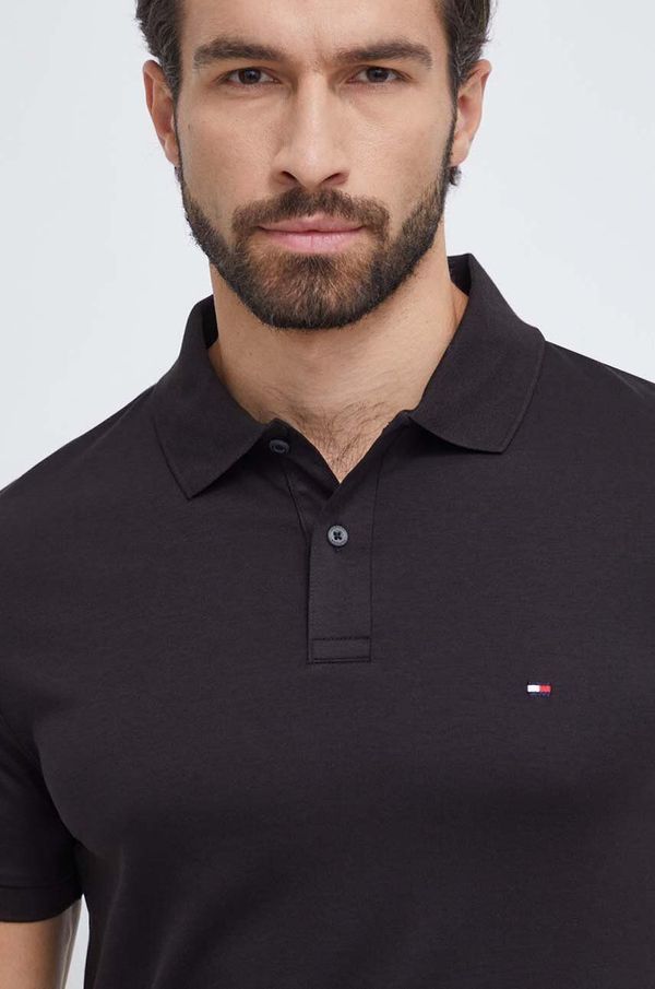 Tommy Hilfiger Pamučna polo majica Tommy Hilfiger boja: crna, bez uzorka