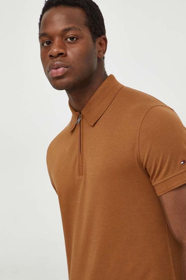 Tommy Hilfiger Pamučna polo majica Tommy Hilfiger boja: smeđa, bez uzorka, MW0MW34746