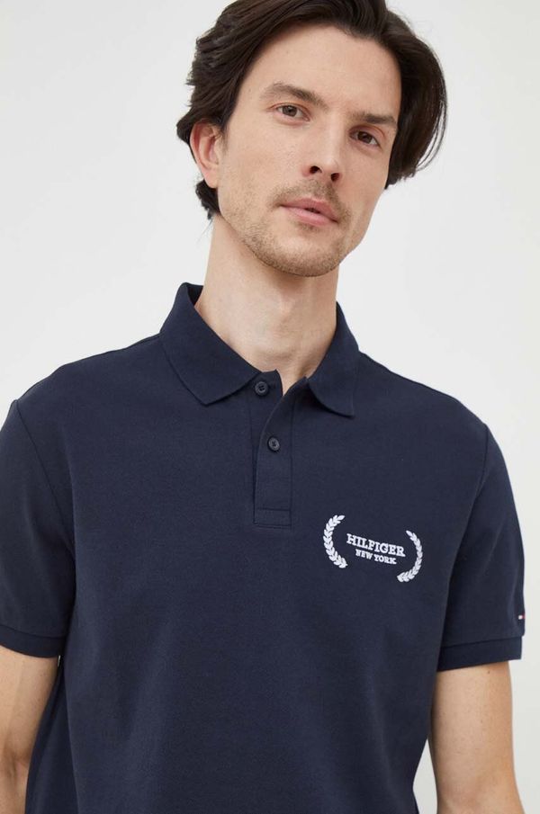 Tommy Hilfiger Pamučna polo majica Tommy Hilfiger boja: tamno plava, s aplikacijom