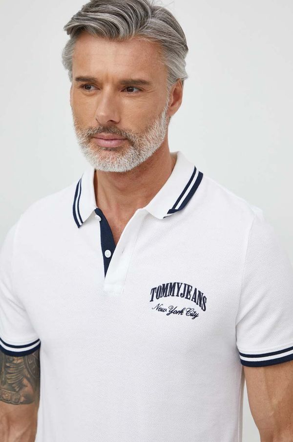 Tommy Jeans Pamučna polo majica Tommy Jeans boja: bijela, s aplikacijom, DM0DM18922