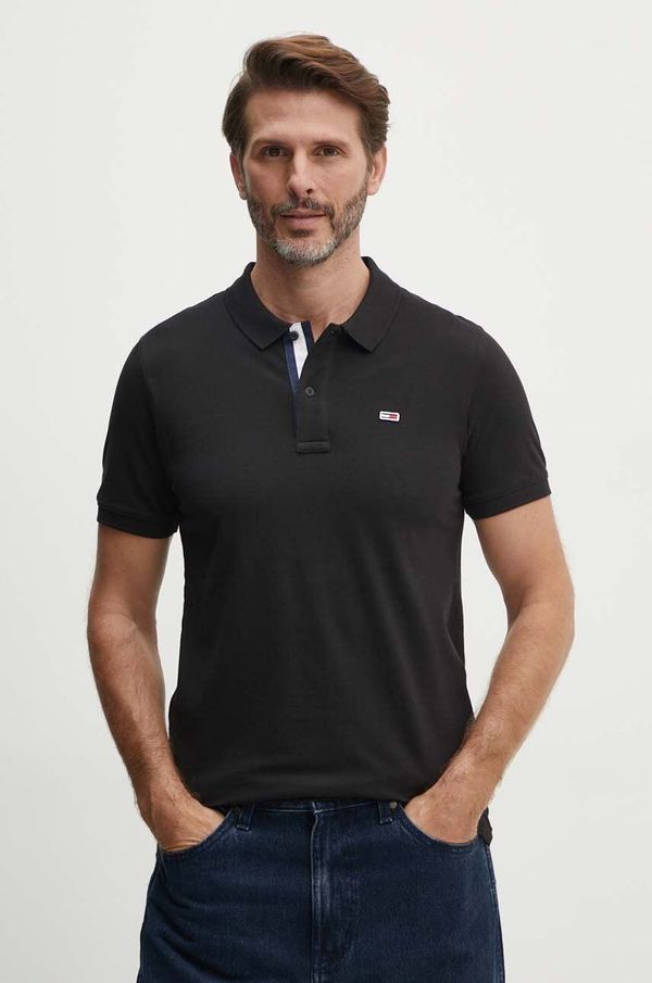 Tommy Jeans Pamučna polo majica Tommy Jeans boja: crna, bez uzorka, DM0DM15370