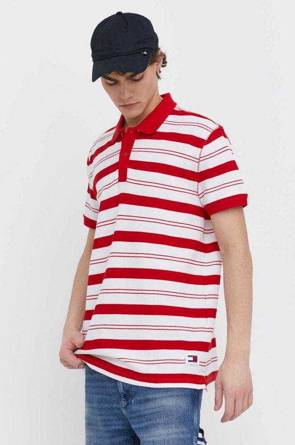 Tommy Jeans Pamučna polo majica Tommy Jeans boja: crvena, s uzorkom, DM0DM18921