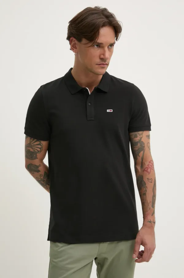 Tommy Jeans Pamučna polo majica Tommy Jeans za muškarce, boja: crna, bez uzorka, DM0DM20676