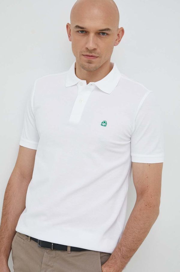United Colors of Benetton Pamučna polo majica United Colors of Benetton boja: bijela, jednobojni model