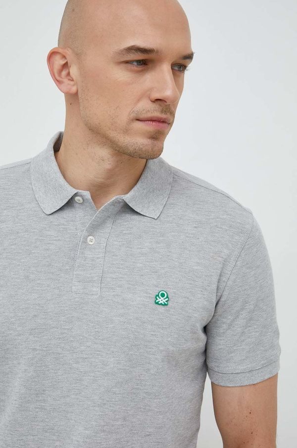 United Colors of Benetton Pamučna polo majica United Colors of Benetton boja: siva, jednobojni model