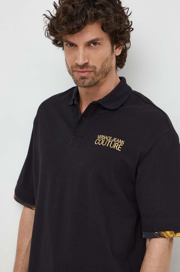 Versace Jeans Couture Pamučna polo majica Versace Jeans Couture boja: crna, bez uzorka