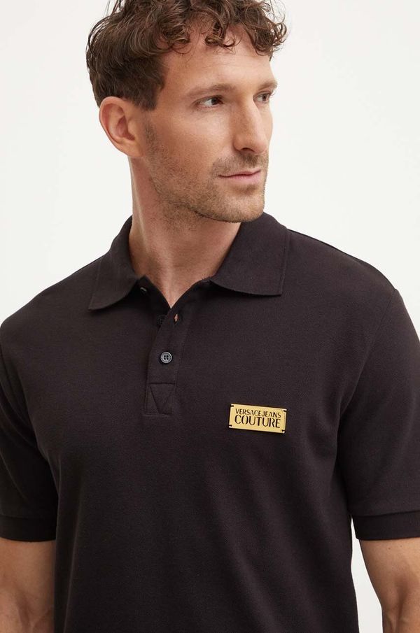 Versace Jeans Couture Pamučna polo majica Versace Jeans Couture boja: crna, s aplikacijom, 77GAGT08 CJ01T