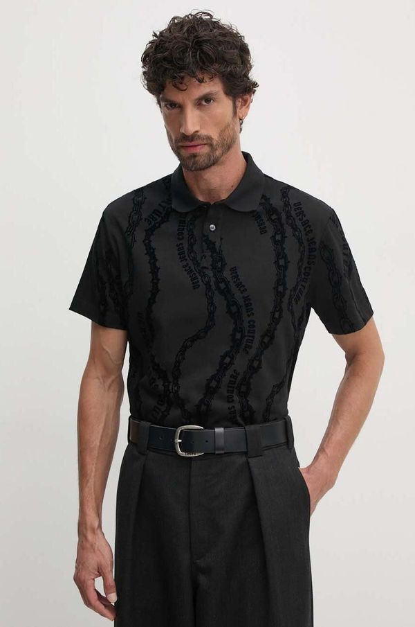 Versace Jeans Couture Pamučna polo majica Versace Jeans Couture boja: crna, s uzorkom, 77GAG6R0 JS415