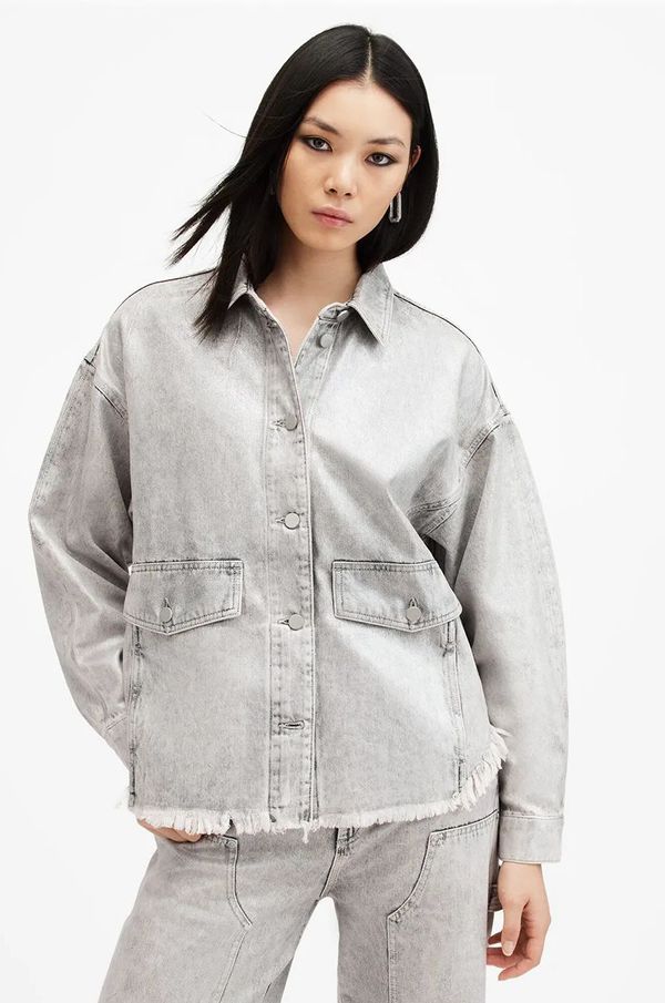 AllSaints Pamučna traper jakna AllSaints HETTIE boja: siva, za prijelazno razdoblje, oversize, W106PB