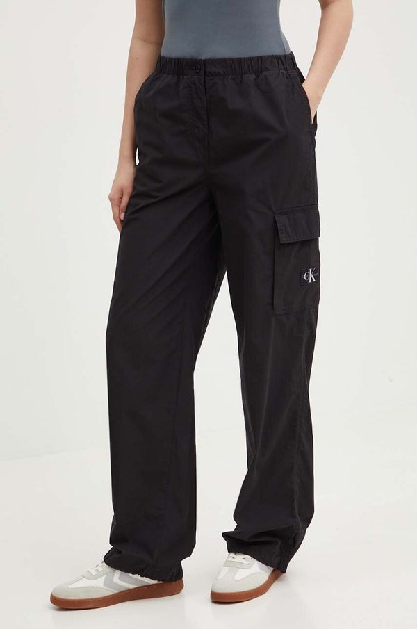 Calvin Klein Jeans Pamučne hlače Calvin Klein Jeans boja: crna, ravni kroj, visoki struk, J20J223116