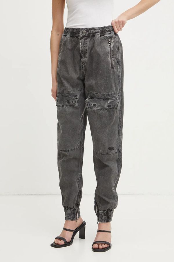 Diesel Pamučne hlače Diesel P-RIDE-Q3 TROUSERS boja: siva, cargo kroj, visoki struk, A17383.0NJBP