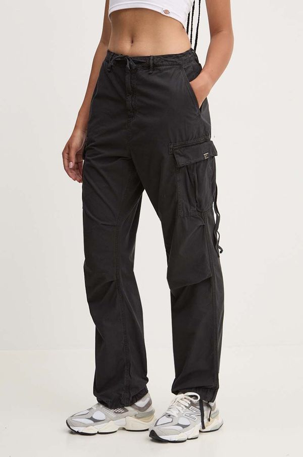 Superdry Pamučne hlače Superdry boja: crna, ravni kroj, visoki struk, W7011070A-02A
