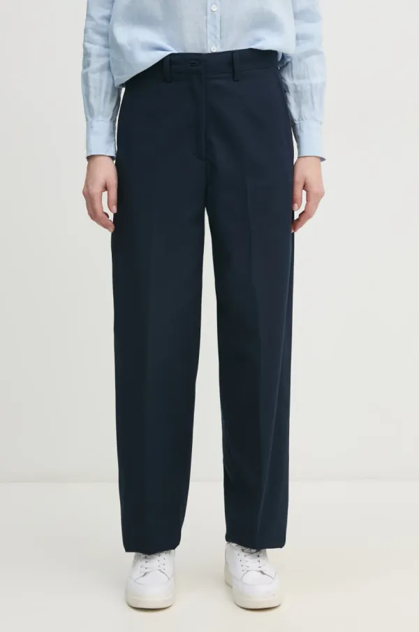 Tommy Hilfiger Pamučne hlače Tommy Hilfiger boja: tamno plava, ravni kroj, visoki struk, WW0WW45487