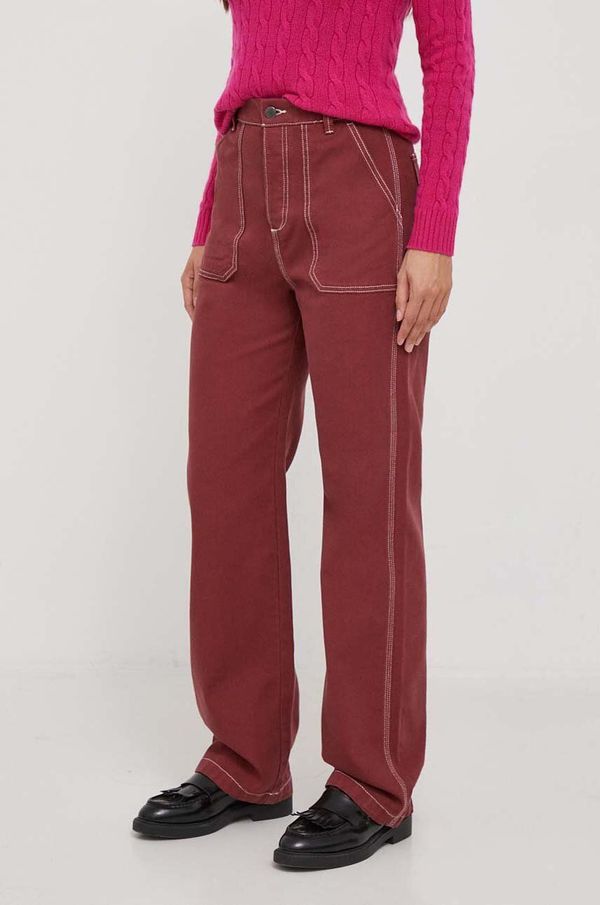 United Colors of Benetton Pamučne hlače United Colors of Benetton boja: bordo, ravni kroj, visoki struk