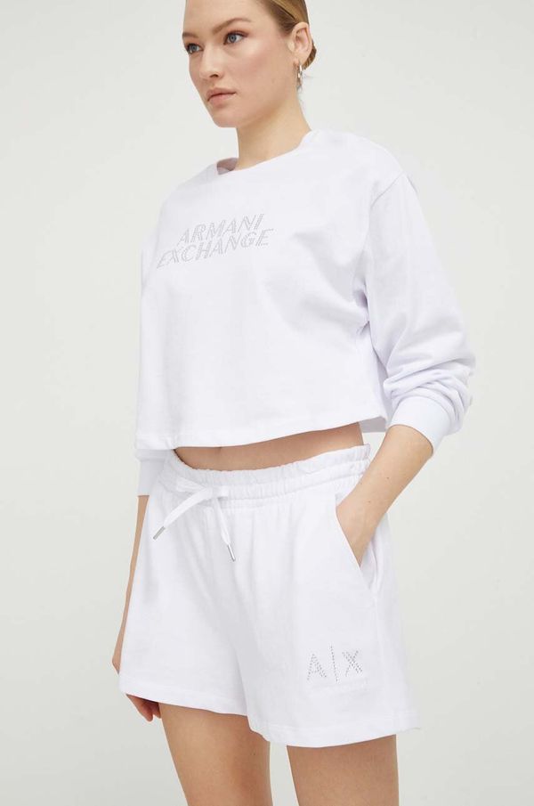 Armani Exchange Pamučne kratke hlače Armani Exchange boja: bijela, s aplikacijom, visoki struk