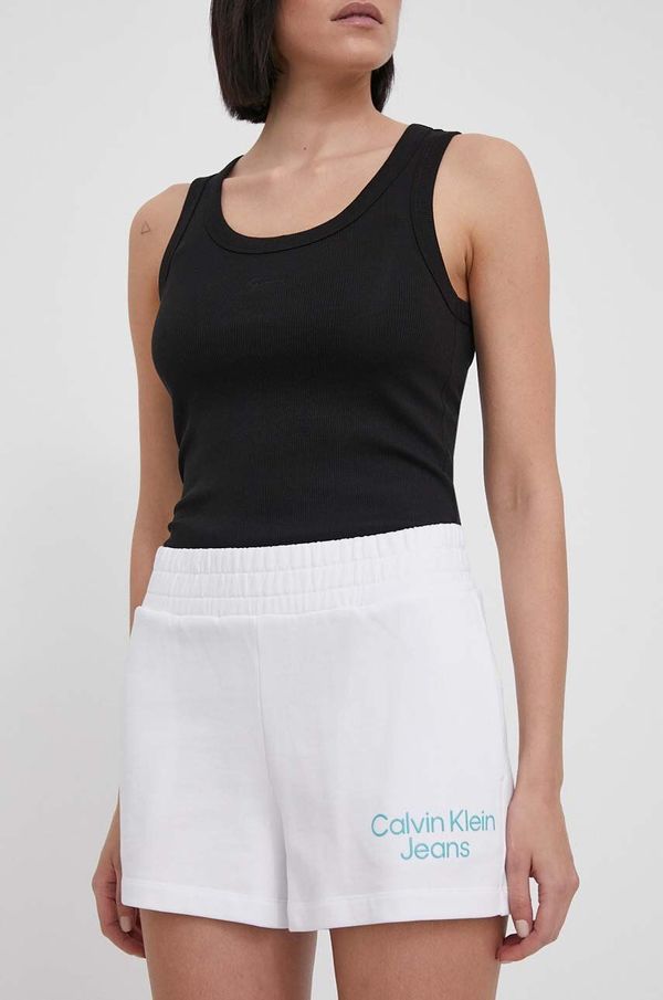 Calvin Klein Jeans Pamučne kratke hlače Calvin Klein Jeans boja: bijela, s tiskom, visoki struk