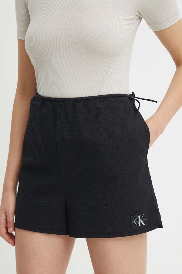 Calvin Klein Jeans Pamučne kratke hlače Calvin Klein Jeans boja: crna, bez uzorka, visoki struk