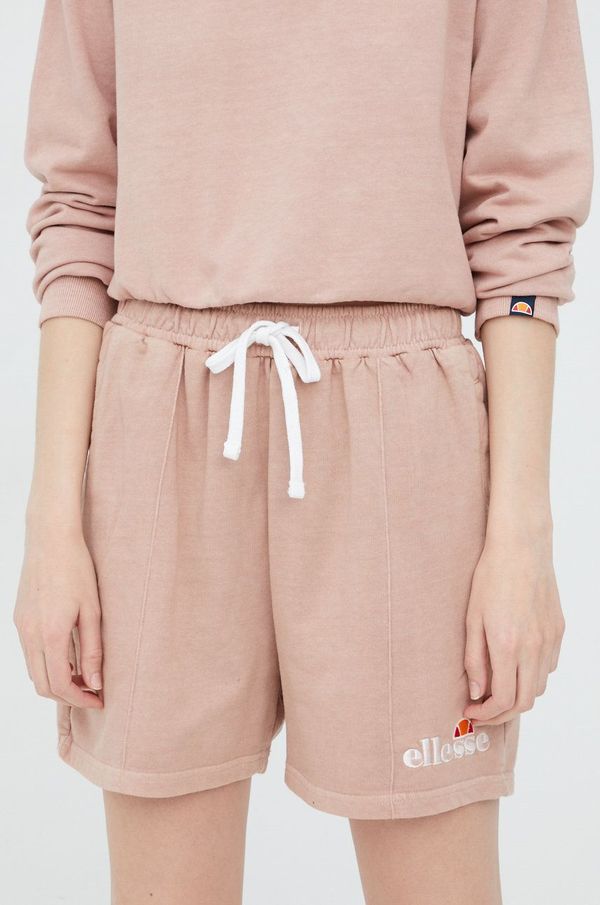 Ellesse Pamučne kratke hlače Ellesse za žene, boja: ružičasta, s aplikacijom, visoki struk, SGM13151-PINK