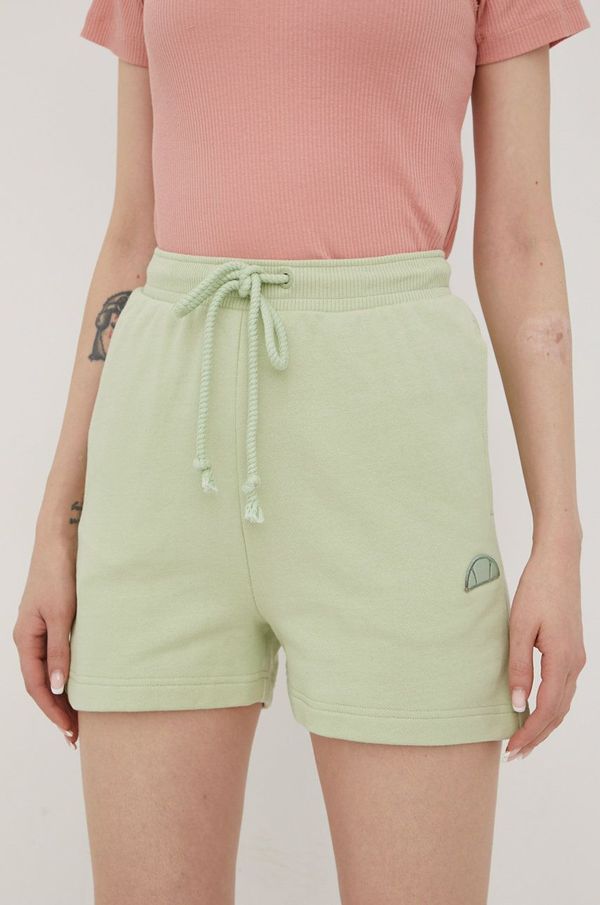 Ellesse Pamučne kratke hlače Ellesse za žene, boja: zelena, glatki materijal, visoki struk, SGM14159-PINK