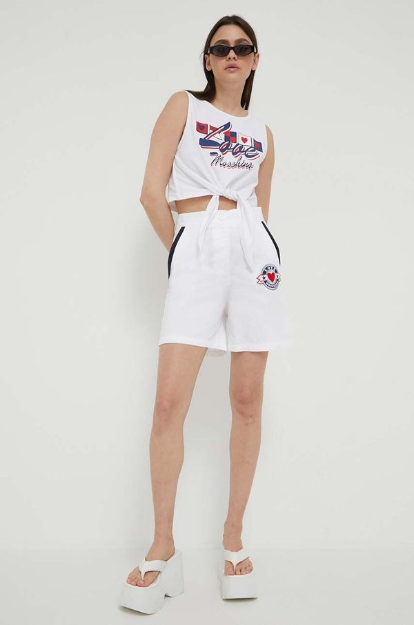 Love Moschino Pamučne kratke hlače Love Moschino boja: bijela, s aplikacijom, visoki struk