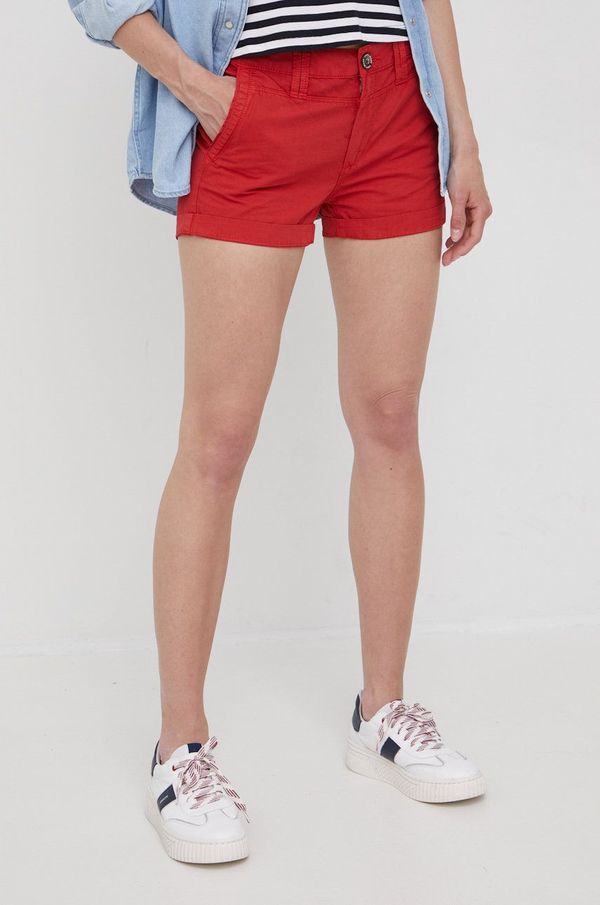 Pepe Jeans Pamučne kratke hlače Pepe Jeans Balboa Short za žene, boja: crvena, glatki materijal, srednje visoki struk