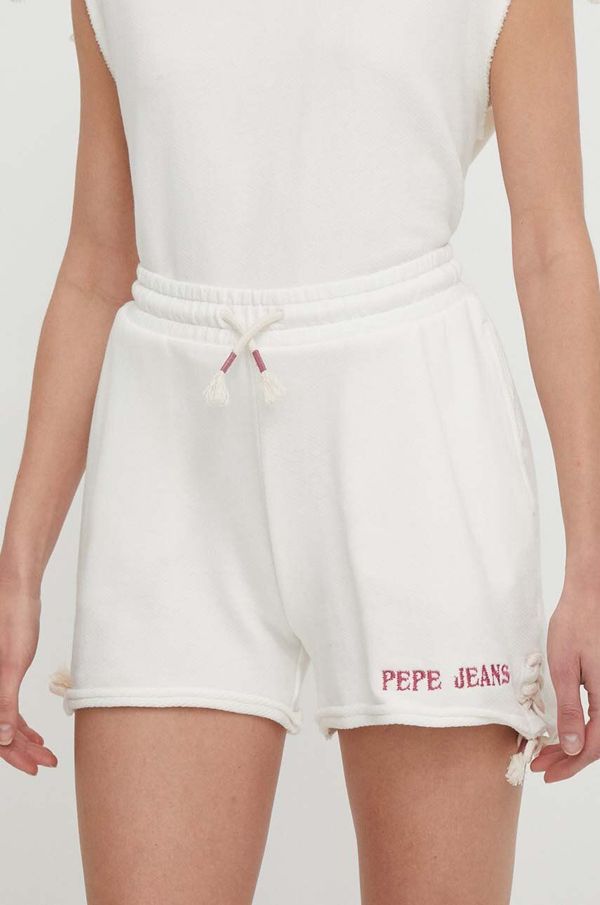 Pepe Jeans Pamučne kratke hlače Pepe Jeans Kendall boja: bež, s aplikacijom, visoki struk