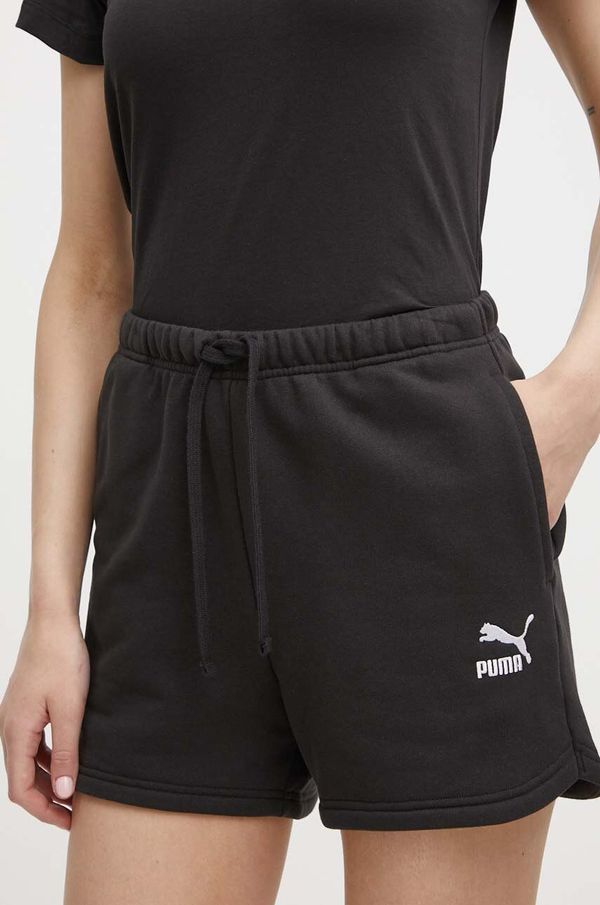 Puma Pamučne kratke hlače Puma BETTER CLASSIC boja: crna, s aplikacijom, visoki struk, 624236