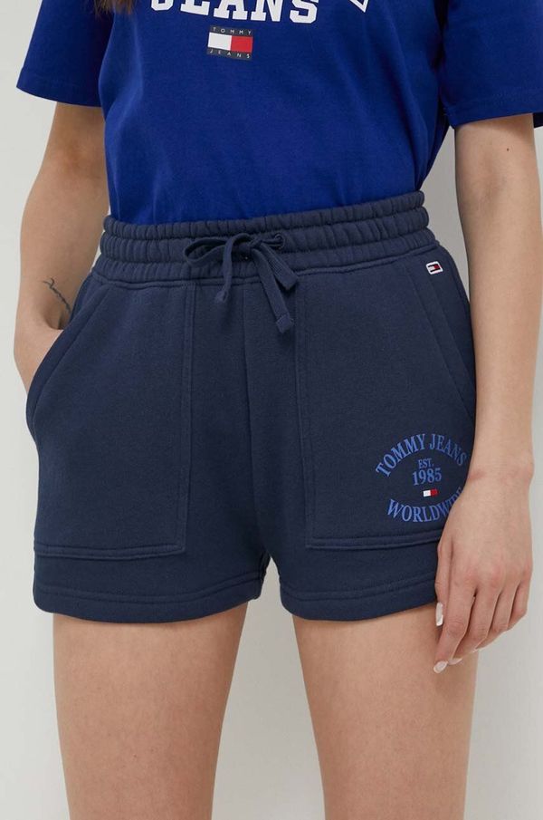 Tommy Jeans Pamučne kratke hlače Tommy Jeans boja: tamno plava, s tiskom, visoki struk