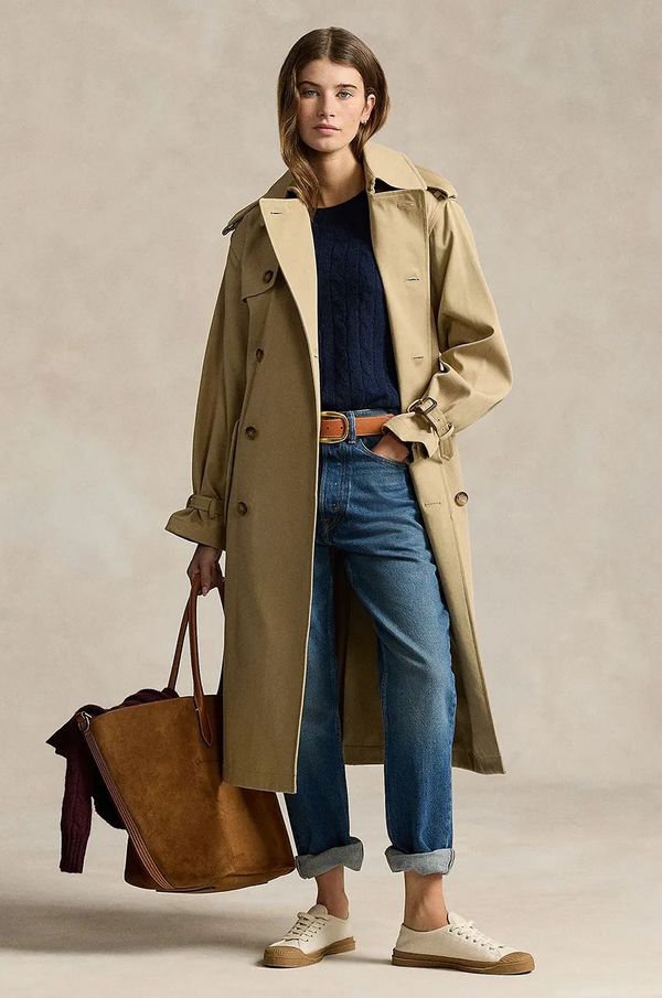 Polo Ralph Lauren Pamučni baloner Polo Ralph Lauren boja: bež, za prijelazno razdoblje, kopčanje u dva reda, 211910358