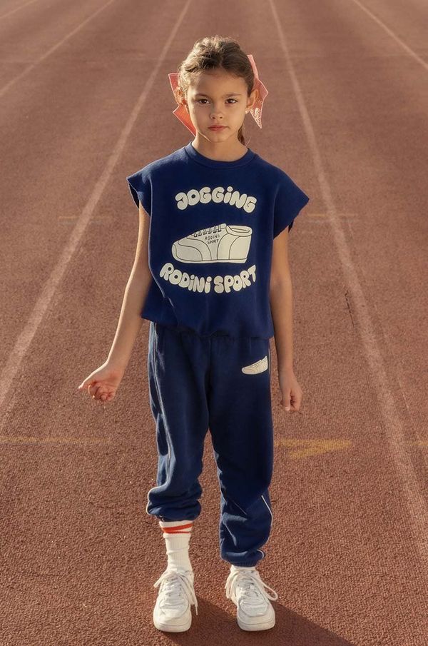 Mini Rodini Pamučni dječji top Mini Rodini Jogging boja: tamno plava, s tiskom