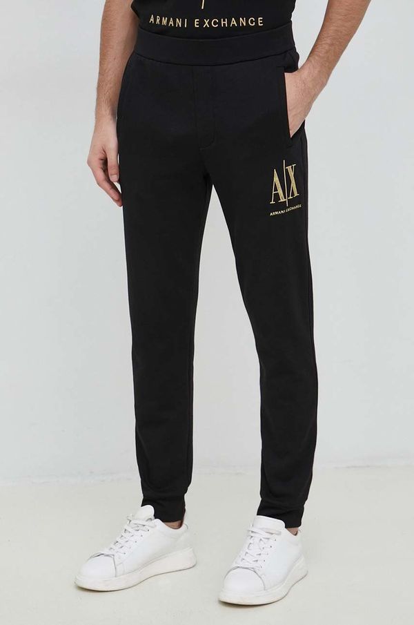 Armani Exchange Pamučni donji dio trenirke Armani Exchange za muškarce, boja: crna, s aplikacijom