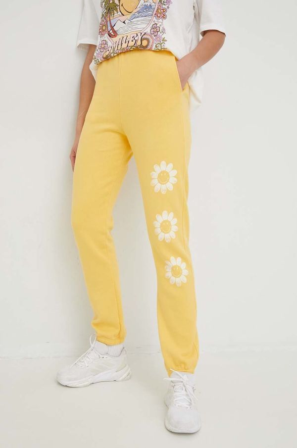 Billabong Pamučni donji dio trenirke Billabong X SMILEY za žene, boja: žuta, s tiskom