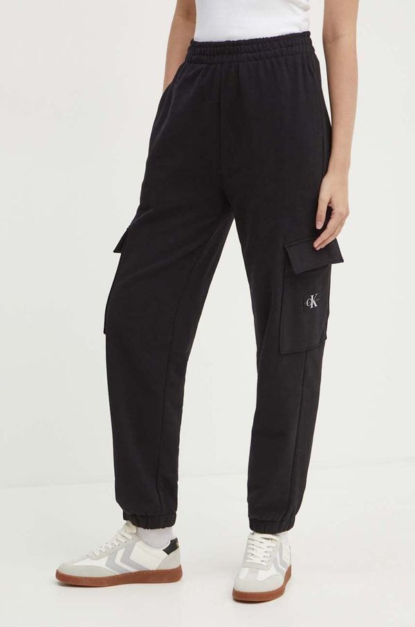 Calvin Klein Jeans Pamučni donji dio trenirke Calvin Klein Jeans boja: crna, bez uzorka, J20J223589