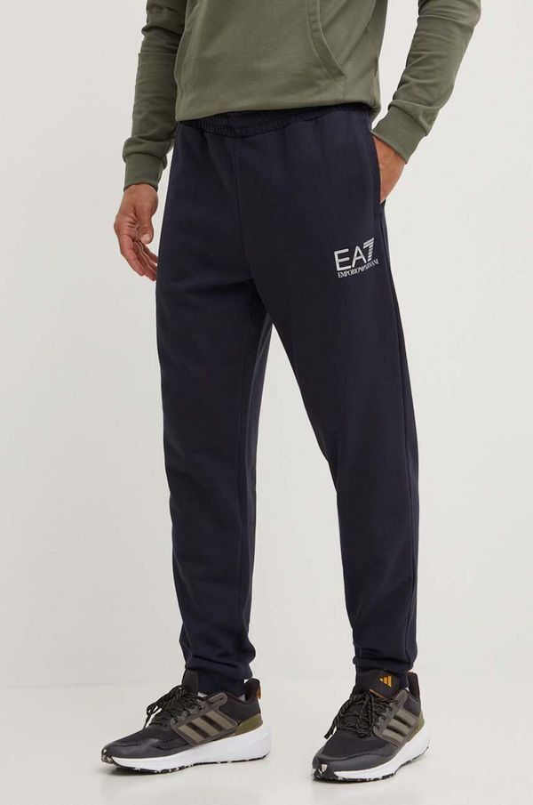 EA7 Emporio Armani Pamučni donji dio trenirke EA7 Emporio Armani boja: tamno plava, bez uzorka, PJSHZ.6DPP59