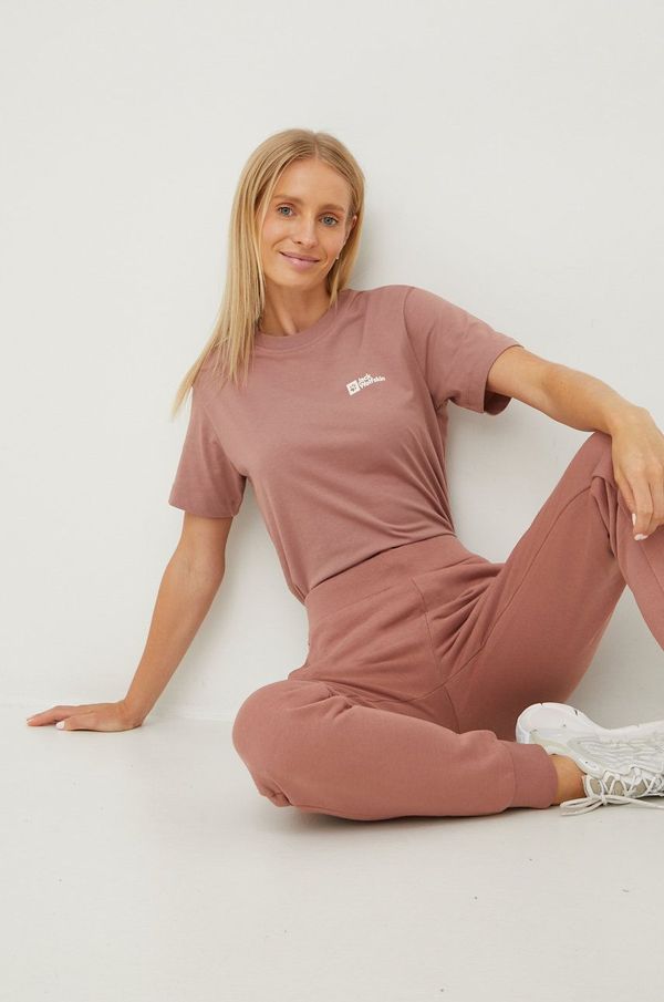 Jack Wolfskin Pamučni donji dio trenirke Jack Wolfskin za žene, boja: ružičasta, glatki materijal